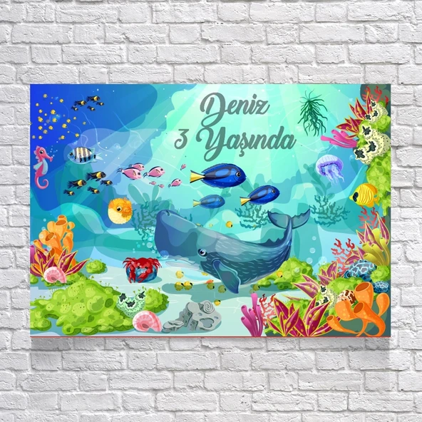 Denizde Yaşam Temalı Doğum Günü Afişi 35X50 cm ürün görseli 1