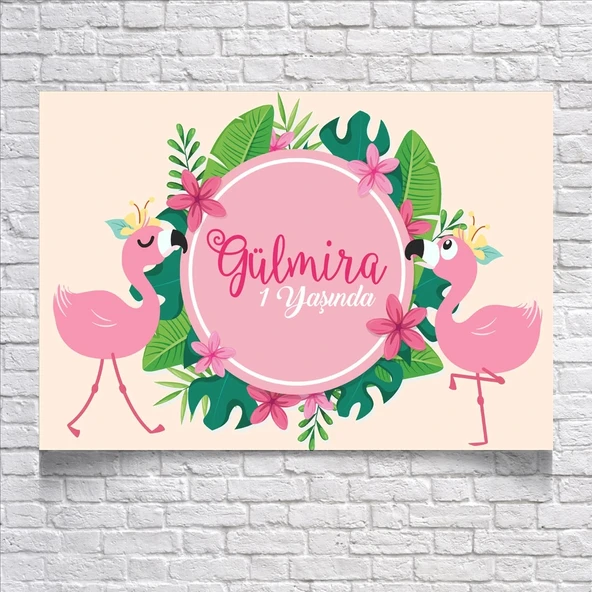 Flamingo Temalı Doğum Günü Afişi 35X50 cm ürün görseli 1