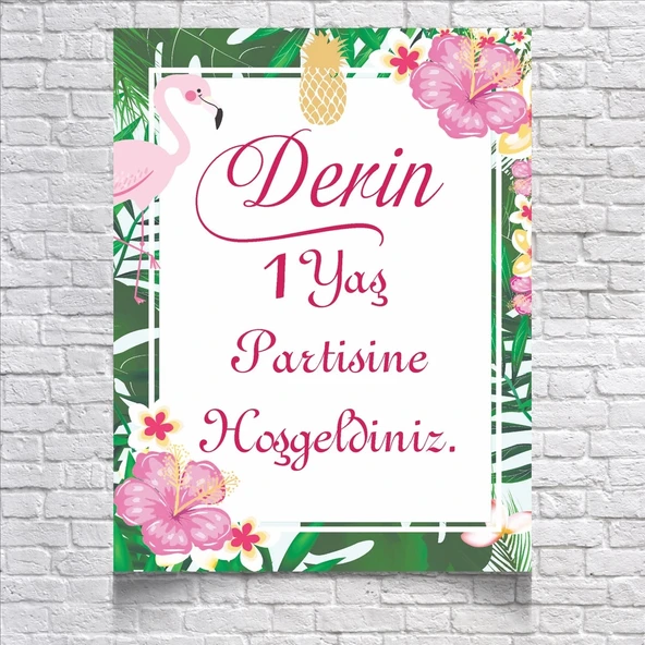 Flamingo Temalı Doğum Günü Karşılama Afişi 35X50 cm ürün görseli 1