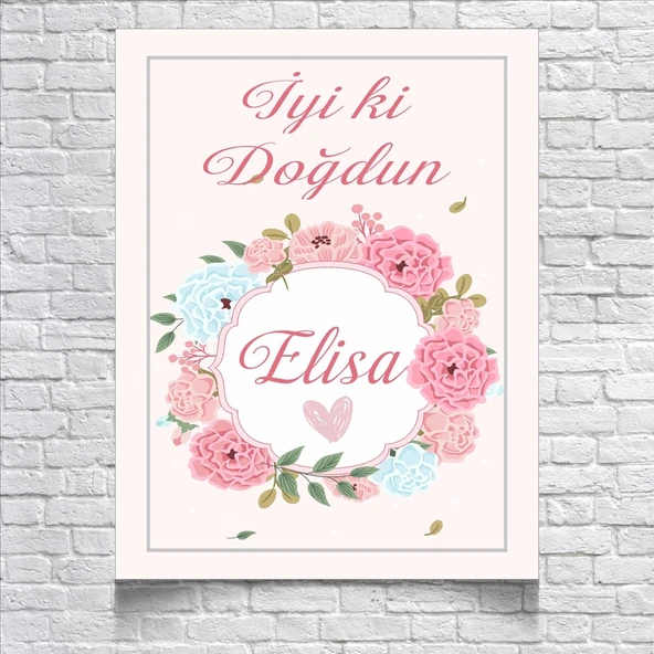 PEMBE ÇİÇEKLİ DOĞUM GÜNÜ AFİŞİ 35X50 cm ürün görseli 1