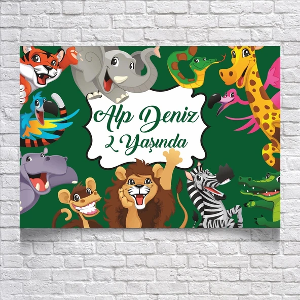 Safari Hayvanlar Temalı Doğum Günü Afişi 35X50 cm ürün görseli 1