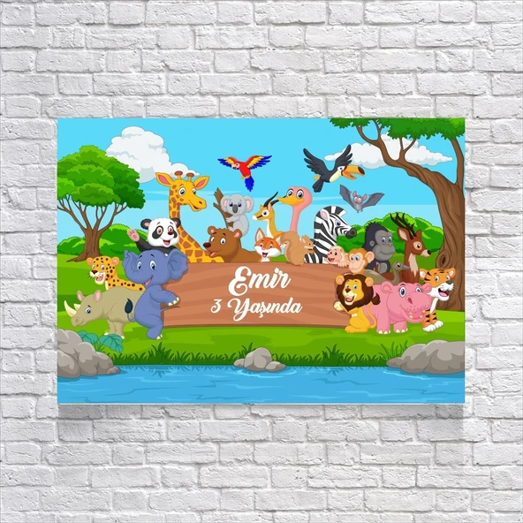 Safari Sevimli Hayvanlar Temalı Doğum Günü Afişi 35X50 cm ürün görseli 1