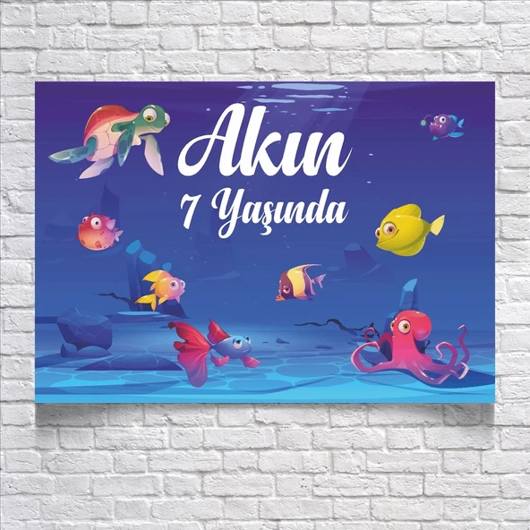 DENİZ VE BALIK TEMALI DOĞUM GÜNÜ AFİŞİ 35X50 cm ürün görseli 1