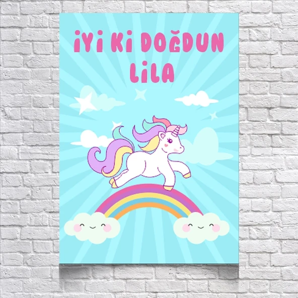 Unicorn Temalı Doğum Günü Afişi 35X50 cm ürün görseli 1