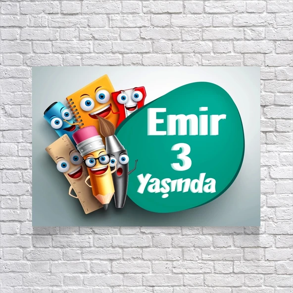 Defter Kalem Temalı Doğum Günü Afişi 35X50 cm ürün görseli 1