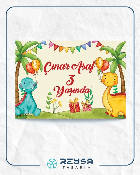 Dino Dinazor Temalı Doğum Günü Afişi 35X50 cm ürün görseli 1