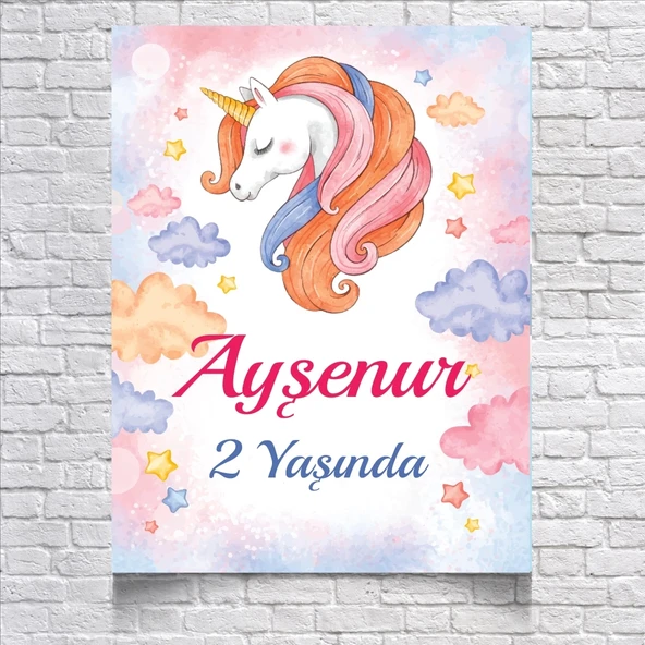 Unicorn Temalı Doğum Günü Afişi 35X50 cm ürün görseli 1
