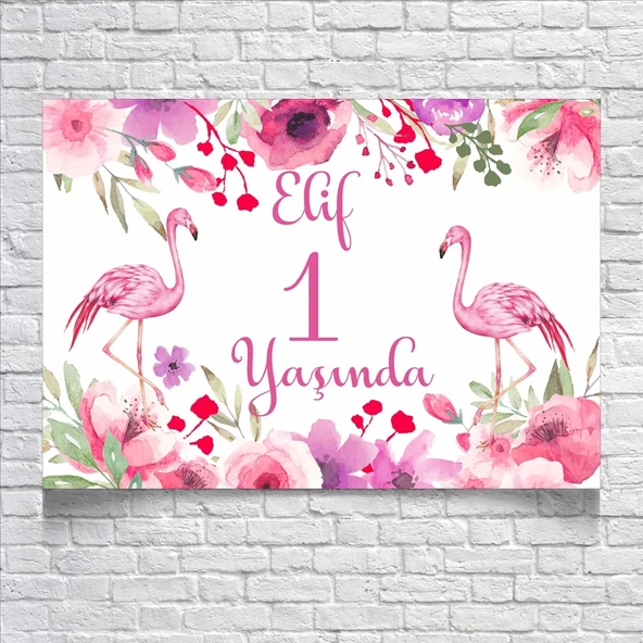 Flamingo Temalı Doğum Günü Afişi 35X50 cm ürün görseli 1
