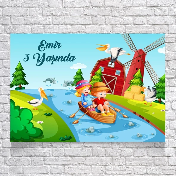 Çiftlik ve Dere Temalı Doğum Günü Afişi 35X50 cm ürün görseli 1