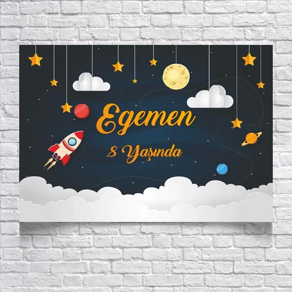 Uzay Temalı Doğum Günü Afişi 35X50 cm ürün görseli 1