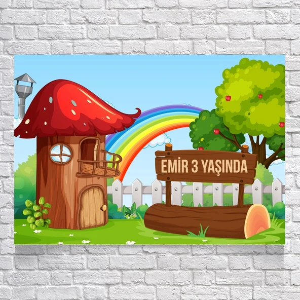 Mantar Ev Temalı Doğum Günü Afişi 35X50 cm ürün görseli 1