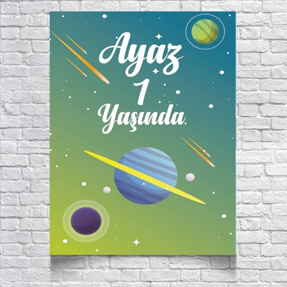 Uzay ve Gezegenler Temalı Doğum Günü Afişi 35X50 cm ürün görseli 1