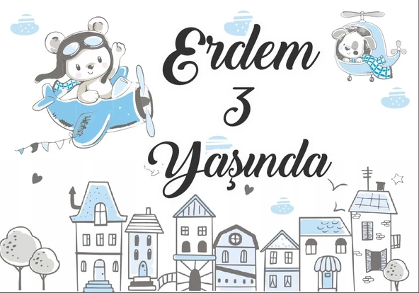 Uçan Ayıcık Temalı Doğum Günü Afişi 35X50 cm ürün görseli 1