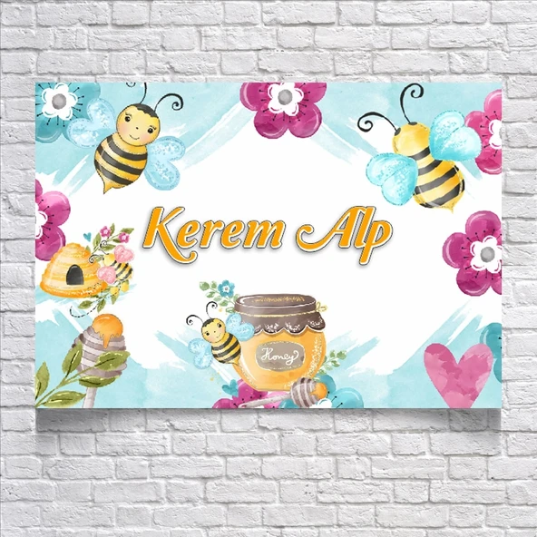 Arı ve Bal Temalı Doğum Günü Afişi 35X50 cm ürün görseli 1