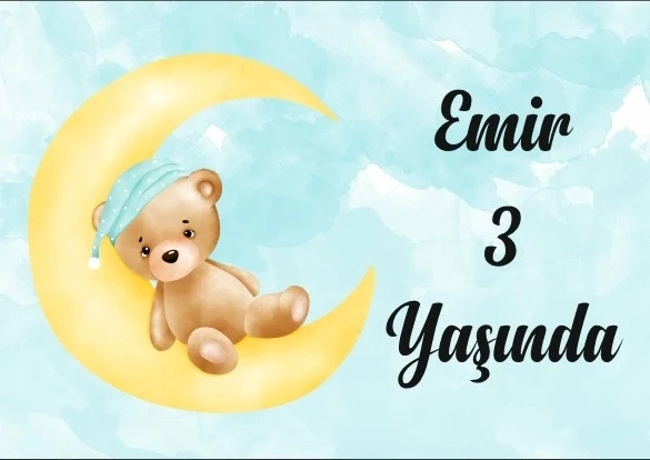 Ayıcık Temalı Doğum Günü Afişi 35X50 cm ürün görseli 1