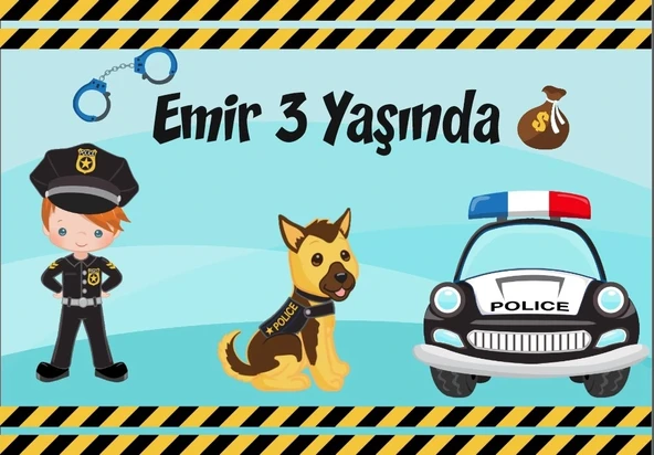 Polis Temalı Doğum Günü Afişi 35X50 cm ürün görseli 1