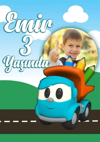 Kamyon ve Yol Temalı Doğum Günü Afişi 35X50 cm ürün görseli 1