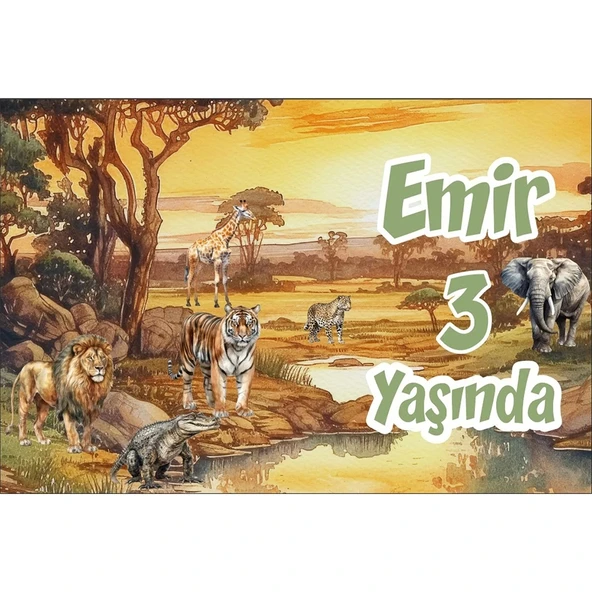 Safari Hayvanları Temalı Doğum Günü Afişi 35X50 cm ürün görseli 1