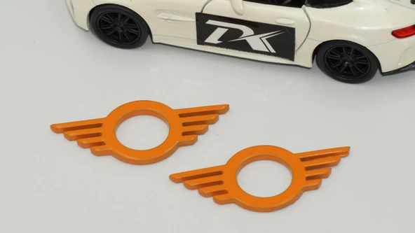 DK Tuning Mini Cooper Kapı Pimi Çerçeveleri Turuncu ABS Logo Arma Seti - Resim 4