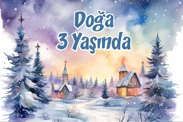 Kış ve Evler Temalı Doğum Günü Afişi -2 35X50 cm ürün görseli 1