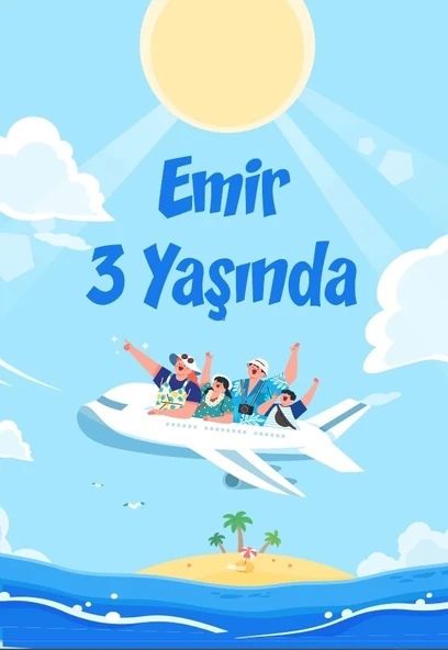 Tatil ve Uçak Temalı Doğum Günü Afişi 35X50 cm ürün görseli 1