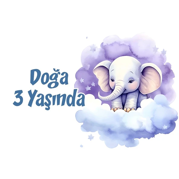 Mor Sevimli Fil Temalı Doğum Günü Afişi 35X50 cm ürün görseli 1