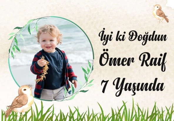 Kuş ve Orman Temalı Doğum Günü Afişi 35X50 cm ürün görseli 1