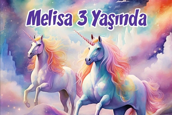 Büyük Unicornlar Temalı Doğum Günü Afişi -3 35X50 cm ürün görseli 1