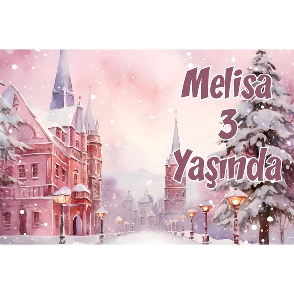 Pembe Sokak ve Şato Temalı Doğum Günü Afişi 35X50 cm ürün görseli 1