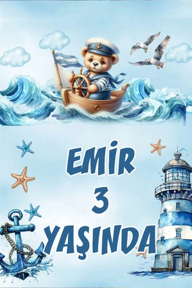 Denizci Ayıcık Temalı Doğum Günü Afişi -5 35X50 cm ürün görseli 1