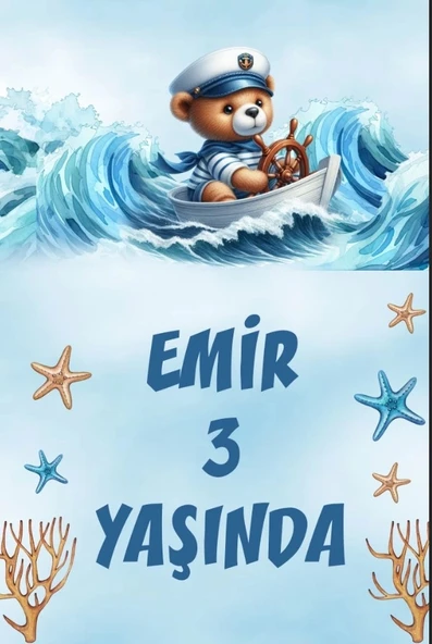 Denizci Ayıcık Temalı Doğum Günü Afişi -3 35X50 cm ürün görseli 1