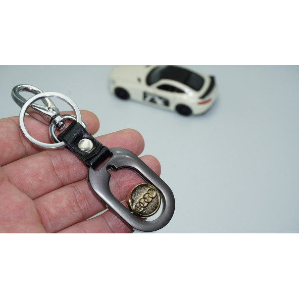 DK Tuning Audi Logo Çift Yön Dönerli Deri Gold Metal Stil Anahtarlık ürün görseli 1