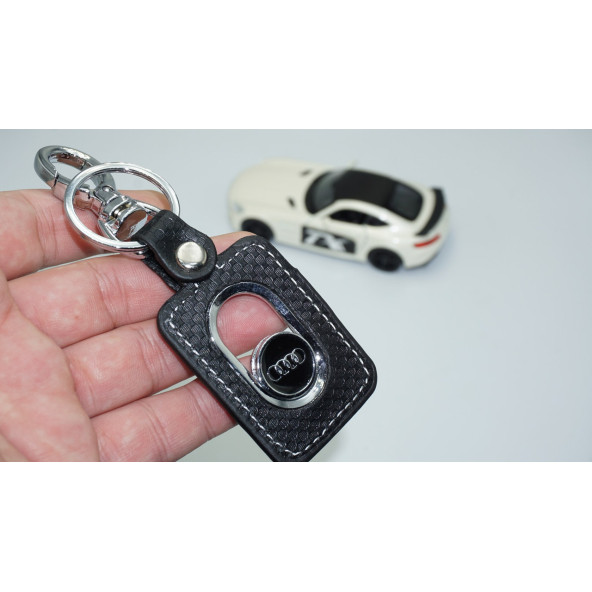 DK Tuning Audi Logo Çift Yön Dönerli Deri Siyah Metal Stil Anahtarlık ürün görseli 1
