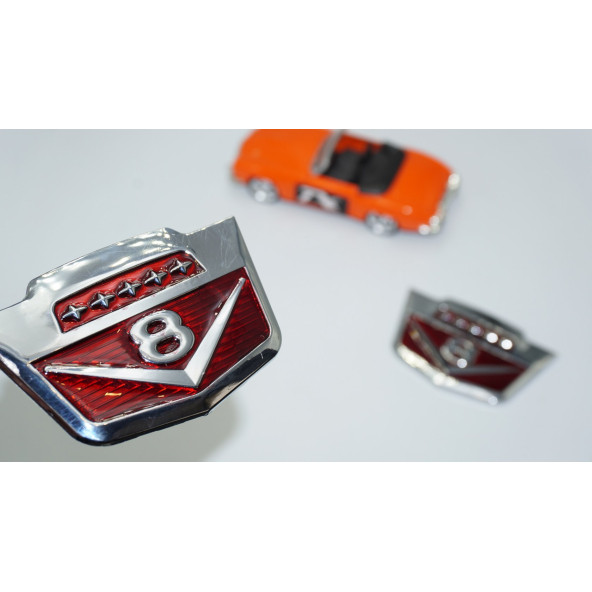 DK Tuning V8 Çamurluk Yanı Yeni Versiyon Krom Metal Logo Amblem Seti ürün görseli 1