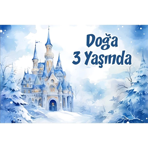 Kış ve Şato Temalı Doğum Günü Afişi 35X50 cm ürün görseli 1