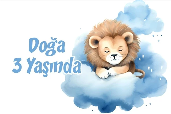 Mavi Sevimli Aslan Temalı Doğum Günü Afişi 35X50 cm ürün görseli 1