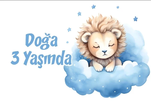 Mavi Sevimli Aslan Temalı Doğum Günü Afişi -2 35X50 cm ürün görseli 1