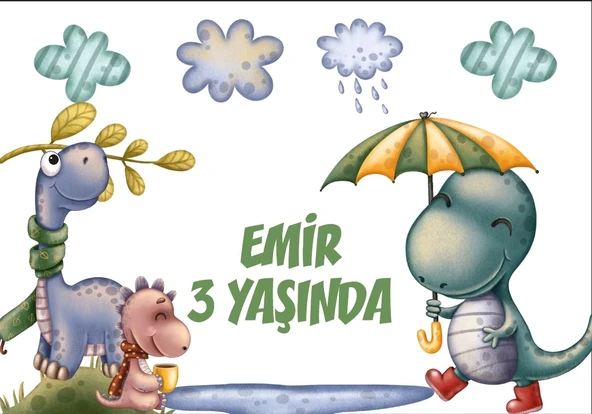 Dinozorlar Temalı Doğum Günü Afişi 35X50 cm ürün görseli 1