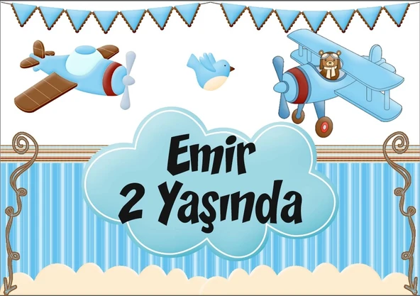 Uçak Temalı Doğum Günü Afişi 35X50 cm ürün görseli 1