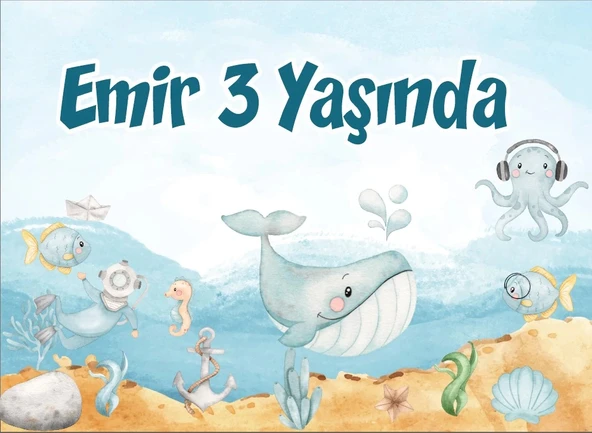 Deniz Yaşamı Doğum Günü Afişi 35X50 cm ürün görseli 1