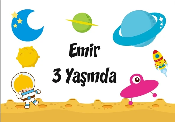 Uzay Temalı Doğum Günü Afişi 35X50 cm ürün görseli 1
