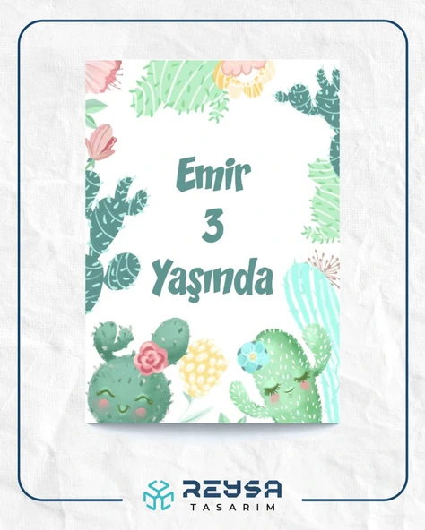 Mutlu Kaktüsler Temalı Doğum Günü Afişi 35X50 cm ürün görseli 1