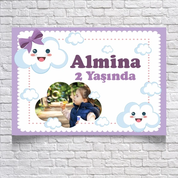 Bulutlar Temalı Doğum Günü Afişi 50X70 cm ürün görseli 1