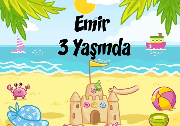 yaz sahil temalı doğum günü afişi 35X50 cm ürün görseli 1