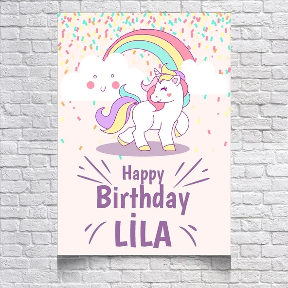 Unicorn Temalı Doğum Günü Afişi 50X70 cm ürün görseli 1