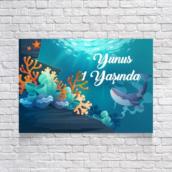 Deniz Yunus Temalı Doğum Günü Afişi 50X70 cm ürün görseli 1