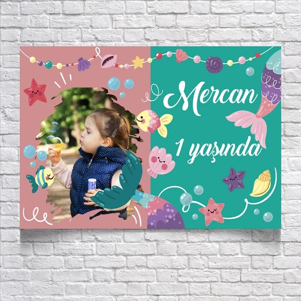 Mercan Temalı Doğum Günü Afişi 50X70 cm ürün görseli 1