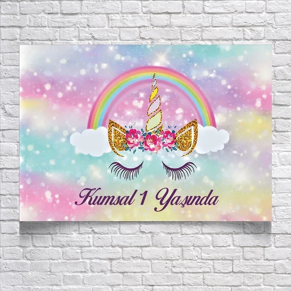 Unicorn Temalı Doğum Günü Afişi 50X70 cm ürün görseli 1