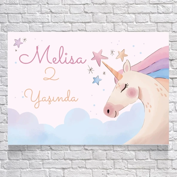 Unicorn Temalı Doğum Günü Afişi 50X70 cm ürün görseli 1