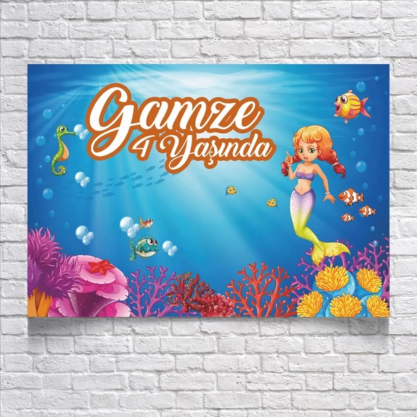 Deniz ve Deniz Kızı Temalı Doğum Günü Afişi 50X70 cm ürün görseli 1